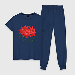 Пижама хлопковая женская Flowers red, цвет: тёмно-синий