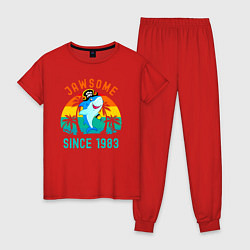 Пижама хлопковая женская Прикольный с 1983 акула пират, цвет: красный
