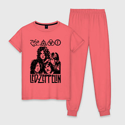 Пижама хлопковая женская Led Zeppelin Black, цвет: коралловый