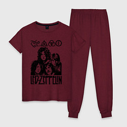 Пижама хлопковая женская Led Zeppelin Black, цвет: меланж-бордовый