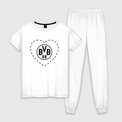 Пижама хлопковая женская Лого Borussia в сердечке, цвет: белый