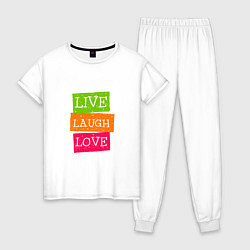 Пижама хлопковая женская Live laugh love quote, цвет: белый