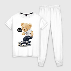 Пижама хлопковая женская Кульный мишутка - скейтер, цвет: белый
