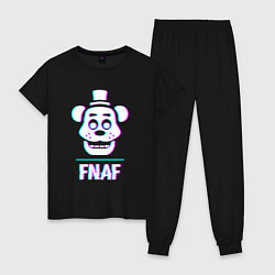 Пижама хлопковая женская FNAF в стиле glitch и баги графики, цвет: черный