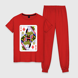 Пижама хлопковая женская Игральная карта - Дама - Королева, цвет: красный
