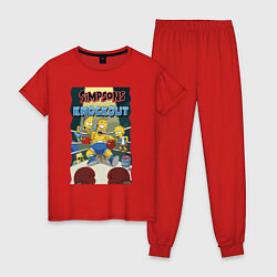 Пижама хлопковая женская Гомер Симпсон на боксёрском ринге, цвет: красный