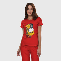 Пижама хлопковая женская Cyber-Bart - Simpsons family, цвет: красный — фото 2