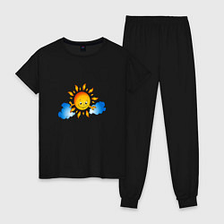 Пижама хлопковая женская Солнышко и облака, цвет: черный