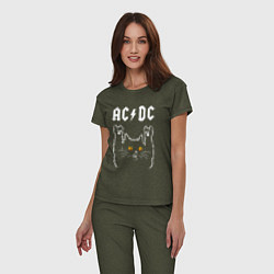 Пижама хлопковая женская AC DC rock cat, цвет: меланж-хаки — фото 2