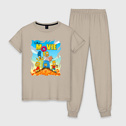 Пижама хлопковая женская The Simpsons movie - семейка прячется от пожара на, цвет: миндальный