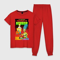 Пижама хлопковая женская Мардж Симпсон жарит яичницу - horror, цвет: красный