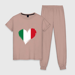 Пижама хлопковая женская Сердце - Италия, цвет: пыльно-розовый
