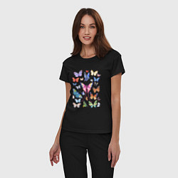 Пижама хлопковая женская Волшебные бабочки акварелью, цвет: черный — фото 2