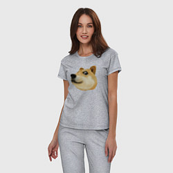 Пижама хлопковая женская Объёмный пиксельный пёс Доге внимательно смотрит, цвет: меланж — фото 2