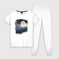 Пижама хлопковая женская Бездорожье и горы, цвет: белый
