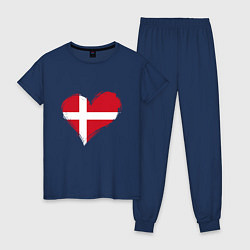 Пижама хлопковая женская Сердце - Дания, цвет: тёмно-синий