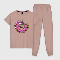 Пижама хлопковая женская Гомер Симпсон - пончик, цвет: пыльно-розовый
