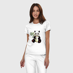 Пижама хлопковая женская Панда кушает бамбук, цвет: белый — фото 2