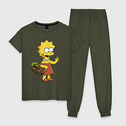 Пижама хлопковая женская Lisa Simpson с гусеницей на даче, цвет: меланж-хаки