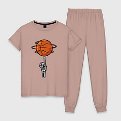 Пижама хлопковая женская Баскетбольный мяч на костлявой руке, цвет: пыльно-розовый