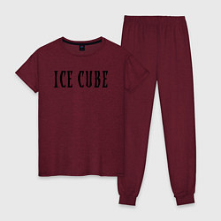 Пижама хлопковая женская Ice Cube - logo, цвет: меланж-бордовый