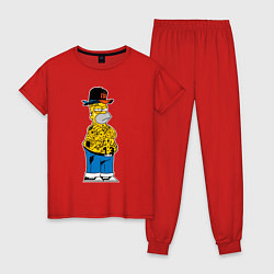 Пижама хлопковая женская Гомер Симпсон - жизнь головореза - татуха, цвет: красный
