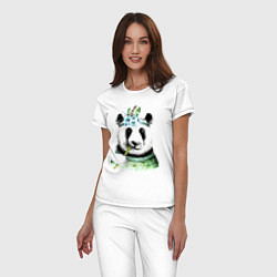 Пижама хлопковая женская Прикольный панда жующий стебель бамбука, цвет: белый — фото 2