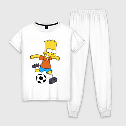 Пижама хлопковая женская Барт Симпсон бьёт по футбольному мячу, цвет: белый