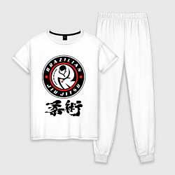 Пижама хлопковая женская Brazilian fight club Jiu jitsu fighter, цвет: белый