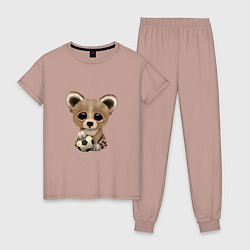 Пижама хлопковая женская Футбол - Медведь, цвет: пыльно-розовый