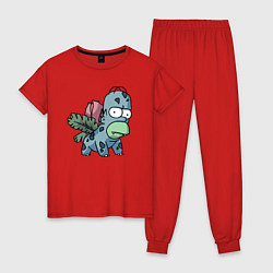Пижама хлопковая женская Гомер Бульбазавр, цвет: красный