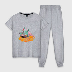 Пижама хлопковая женская Осенний фламинго с ноутбуком, мечты о лете, цвет: меланж
