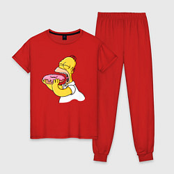 Пижама хлопковая женская Гомер Симпсон нацелился на пончик, цвет: красный