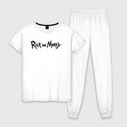 Пижама хлопковая женская RaM logo Black, цвет: белый