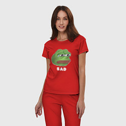 Пижама хлопковая женская Sad Pepe art, цвет: красный — фото 2