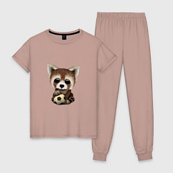 Пижама хлопковая женская Футбол - Красная Панда, цвет: пыльно-розовый