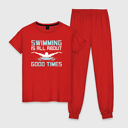 Пижама хлопковая женская Хорошие времена это плавание, цвет: красный