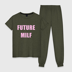 Пижама хлопковая женская Future milf, цвет: меланж-хаки