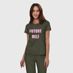 Пижама хлопковая женская Future milf, цвет: меланж-хаки — фото 2