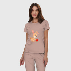 Пижама хлопковая женская Кролик с сердечком, цвет: пыльно-розовый — фото 2
