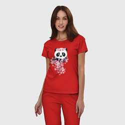 Пижама хлопковая женская Панда в сакуре, цвет: красный — фото 2