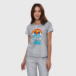 Пижама хлопковая женская Красная панда верхом на дельфине, цвет: меланж — фото 2