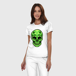 Пижама хлопковая женская Зеленый кислотный череп, цвет: белый — фото 2