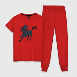 Пижама хлопковая женская Лошадь мустанг, цвет: красный