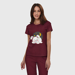 Пижама хлопковая женская Спящий Зайка, цвет: меланж-бордовый — фото 2