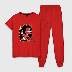 Пижама хлопковая женская Барт Симпсон - чертёнок с вилами - halloween, цвет: красный
