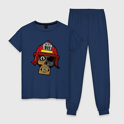 Пижама хлопковая женская Череп пожарного, цвет: тёмно-синий