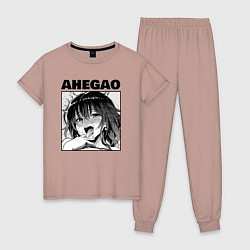 Пижама хлопковая женская Ахегао: девушка, цвет: пыльно-розовый