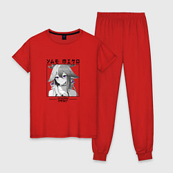 Пижама хлопковая женская Яэ Мико жрица, цвет: красный