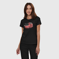Пижама хлопковая женская Флаг США с хоккеистом, цвет: черный — фото 2